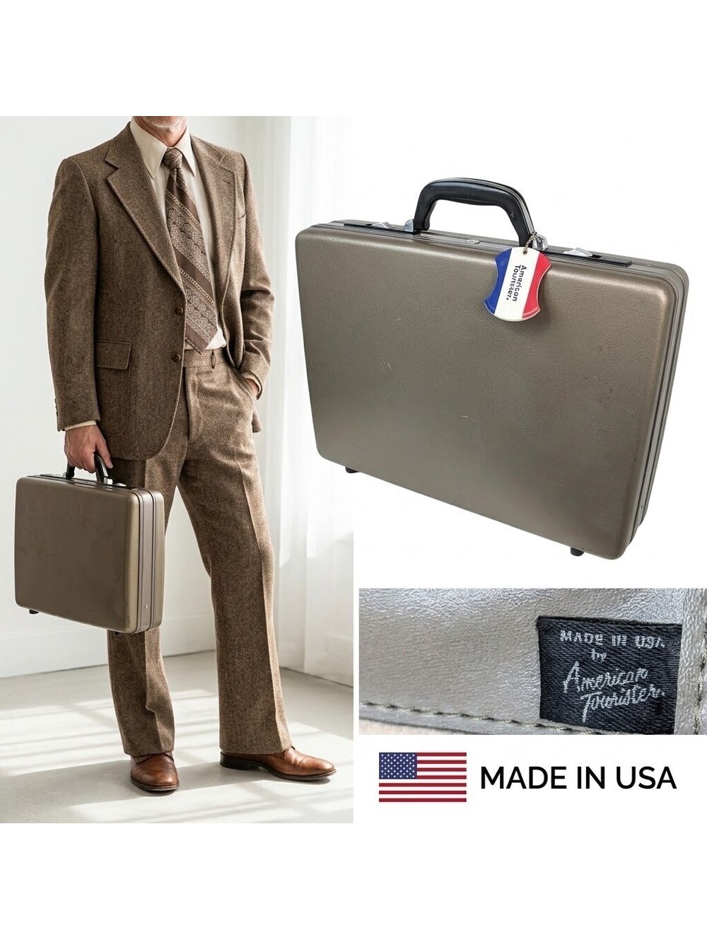 American Tourister Briefcase USA Hard-Shell Bronze Gunmetal